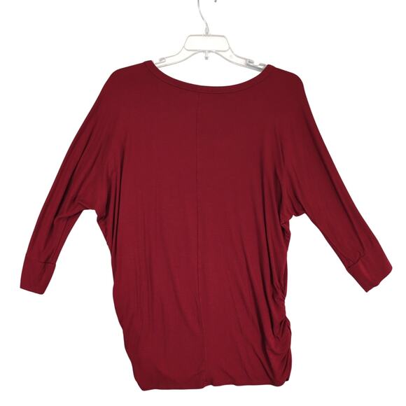Zenana Women's 1X Burgundy Dolman Sleeve Top, Stretch Tunic Ruched Boho Country - Picture 3 of 6